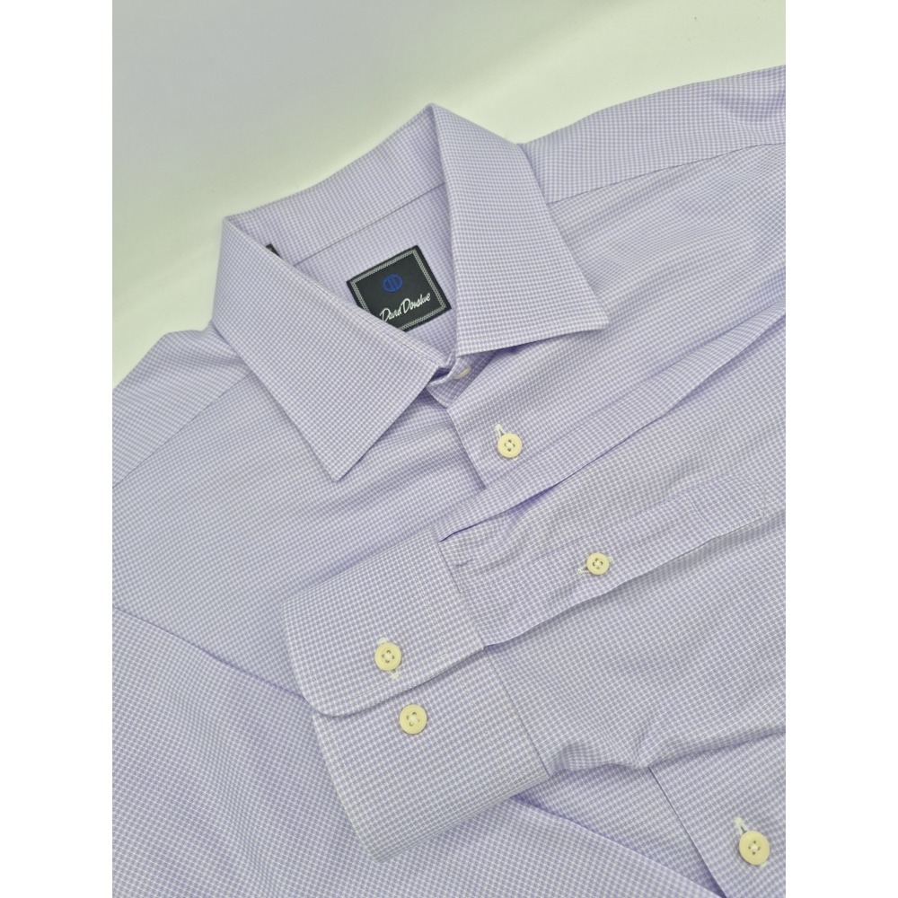 David Donahue 17x35 Purple Check Mens Cotton Dress Shirt Regular Fit Spread